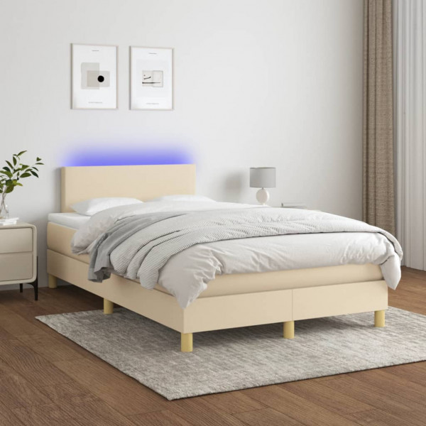 Cama box spring com colchão e LED tecido creme 120x200 cm D