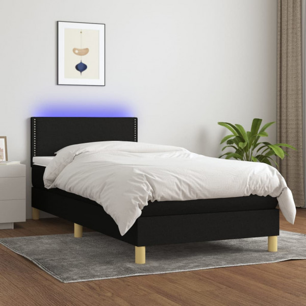 Cama box spring con colchón LED tela negro 80x200 cm D