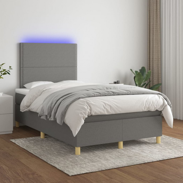 Cama box spring con colchón y LED tela gris oscuro 120x200 cm D