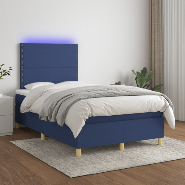 Cama box spring com colchão e LED tecido azul 120x200 cm D