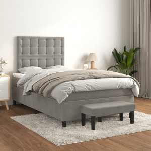 Cama box spring con colchón terciopelo gris claro 120x200 cm D