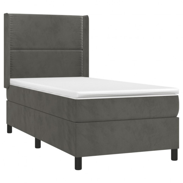 Cama box spring colchão e LED veludo cinza escuro 100x200 cm D