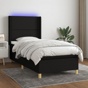Cama box spring colchón y luces LED tela negro 90x200 cm D