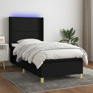 Cama box spring colchón y luces LED tela negro 100x200 cm D