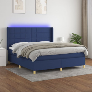 Cama box spring colchón y luces LED tela azul 180x200 cm D