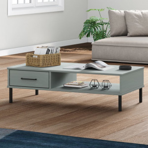 Mesa de centro con patas de metal OSLO madera maciza pino gris D