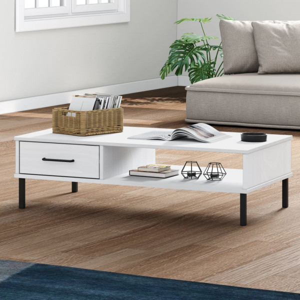 Mesa de centro OSLO pernas de metal madeira maciça de pinho branco D