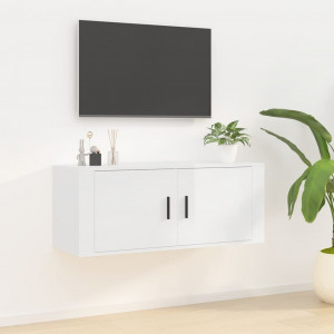 Mueble para TV de pared blanco brillante 100x34.5x40 cm D