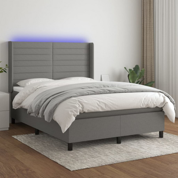 Colchão de cama box spring e luzes LED tecido cinza escuro 140x200 cm D