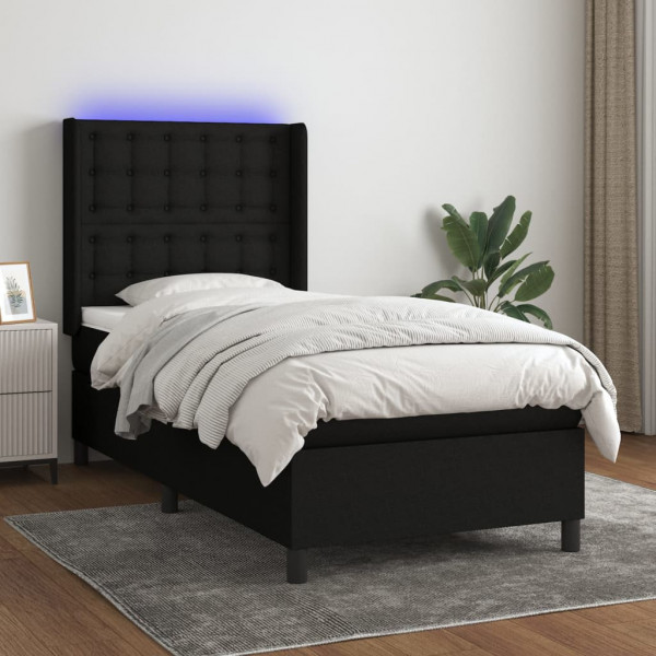 Colchão cama box spring e luzes LED tecido preto 90x200 cm D
