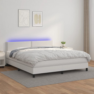 Cama box spring colchón y LED cuero sintético blanco 180x200 cm D