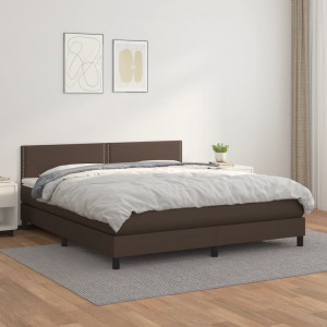 Cama box spring con colchón cuero sintético marrón 180x200 cm D