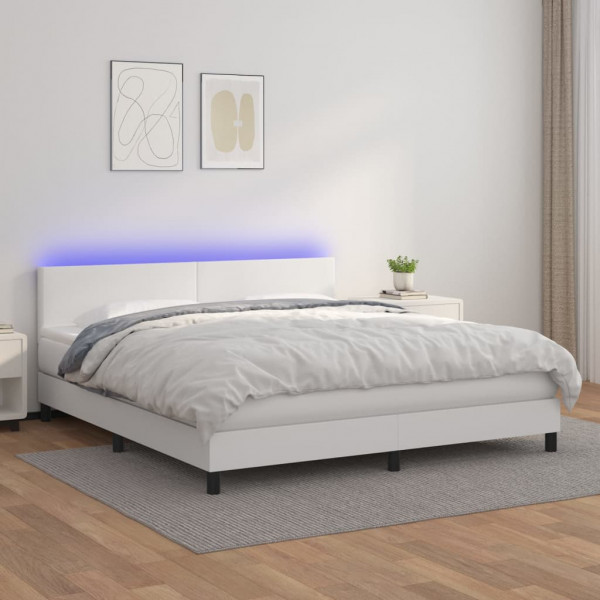 Cama box spring com colchão e couro sintético LED branco 180x200 cm D