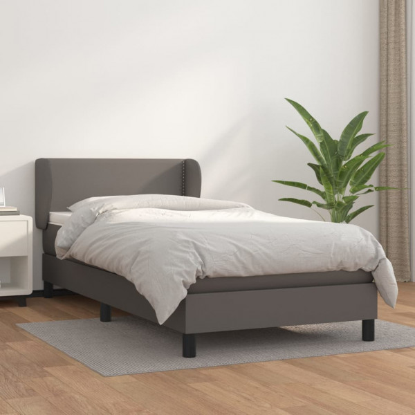 Cama box spring con colchón cuero sintético gris 100x200 cm D