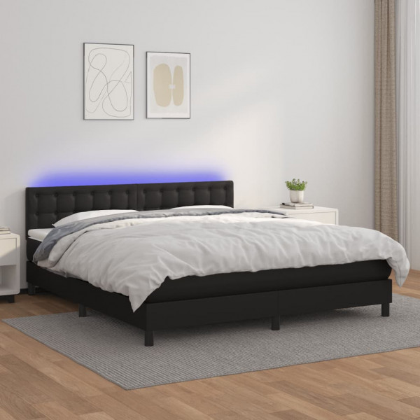 Cama box spring com colchão e couro sintético LED preto 160x200 cm D