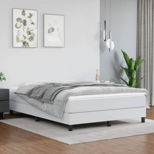 Estructura de cama box spring cuero sintético blanco 140x200 cm D