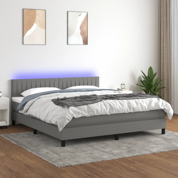 Colchão cama box spring e luzes LED tecido cinza escuro 180x200 cm D
