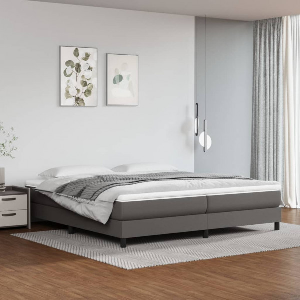 Cama box spring con colchón cuero sintético gris 200x200 cm D