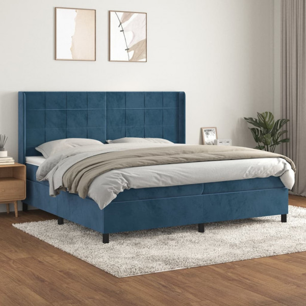 Cama box spring con colchón terciopelo azul oscuro 200x200 cm D
