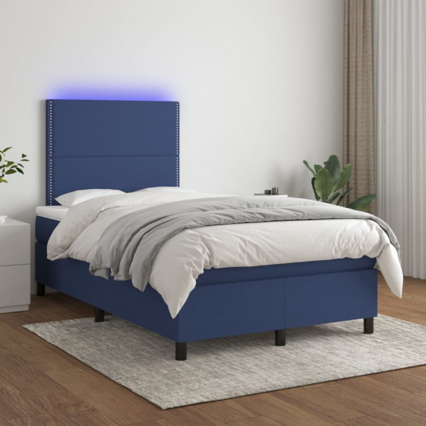 Cama box spring con colchón y LED tela azul 120x200 cm D