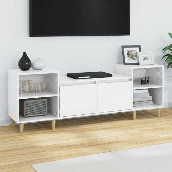 Mueble para TV madera contrachapada blanco brillo 160x35x55 cm D