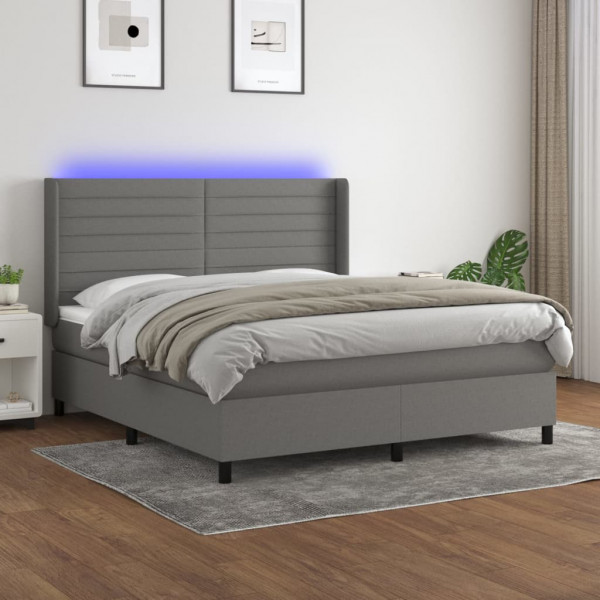 Colchão cama box spring e luzes LED tecido cinza escuro 180x200 cm D