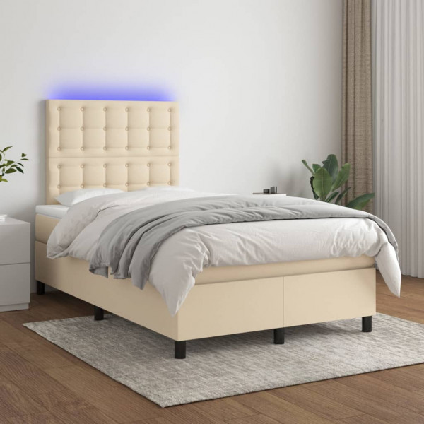 Cama box spring com colchão e tecido LED creme 120x200 cm D