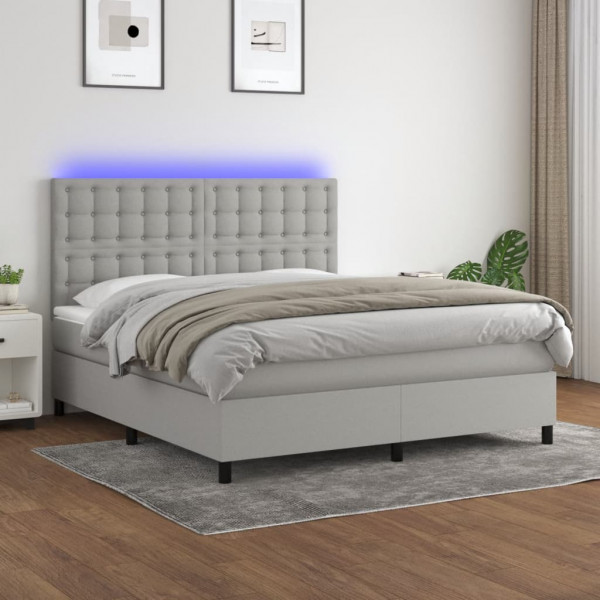 Colchão de cama box spring e luzes LED tecido cinza claro 180x200 cm D