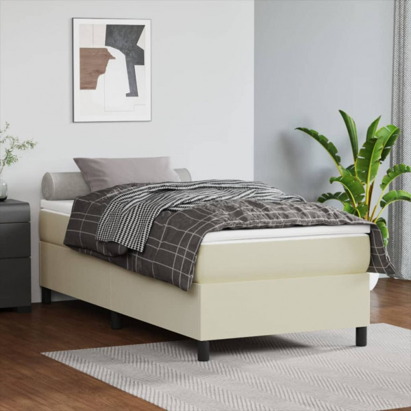 Estructura de cama box spring cuero sintético crema 90x190 cm D