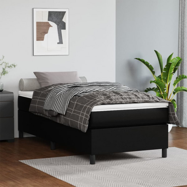 Estructura de cama box spring cuero sintético negro 80x200 cm D
