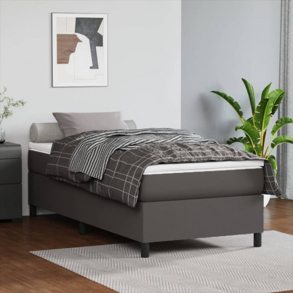 Estrutura da cama box spring de couro sintético cinza 90x190 cm D