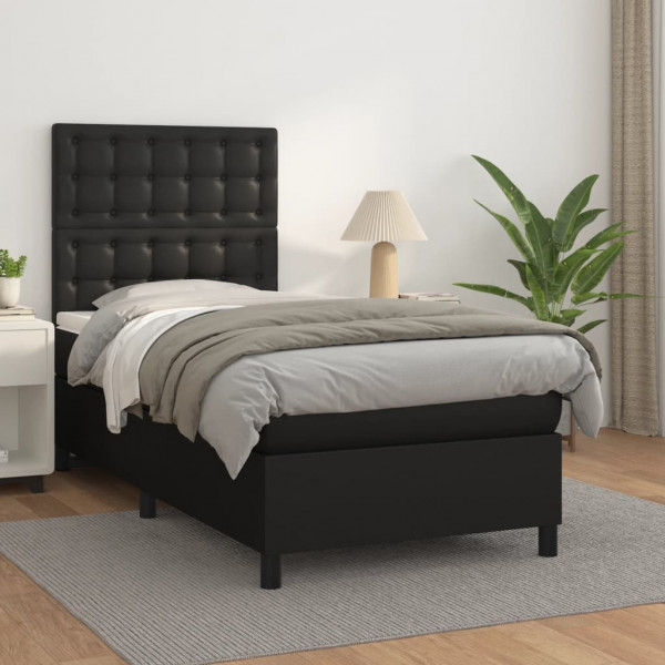 Cama box spring con colchón cuero sintético negro 100x200 cm D