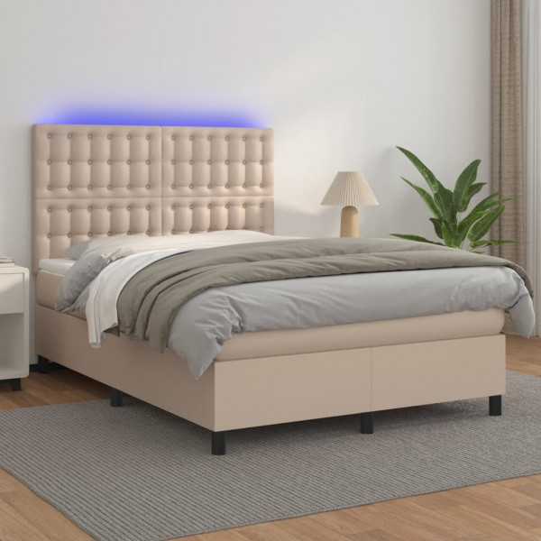 Colchão box spring LED couro sintético cappuccino 140x190cm D