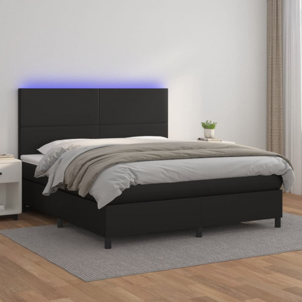 Cama box spring com colchão e couro sintético LED preto 180x200 cm D