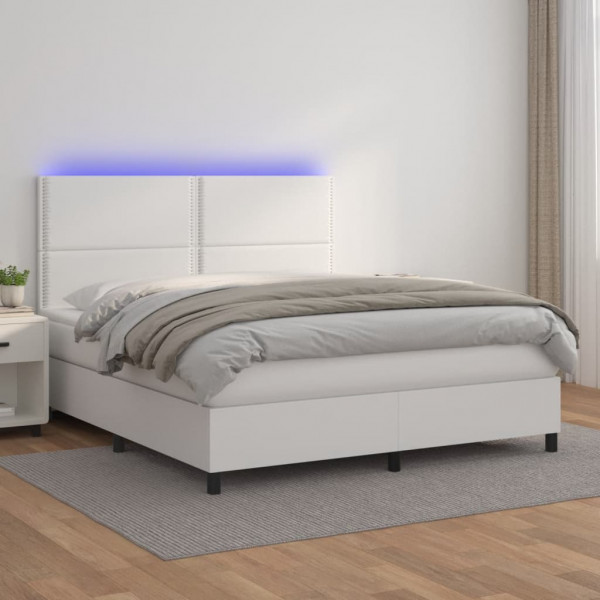 Cama box spring colchão e LED couro sintético branco 160x200 cm D