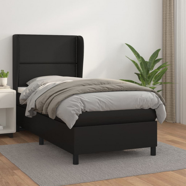 Cama box spring com colchão de couro sintético preto 80x200 cm D