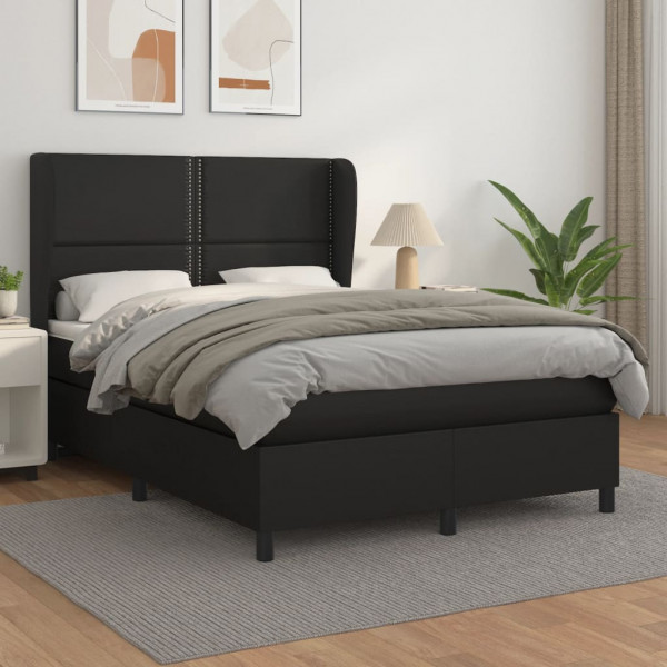 Cama box spring com colchão de couro sintético preto 140x190 cm D