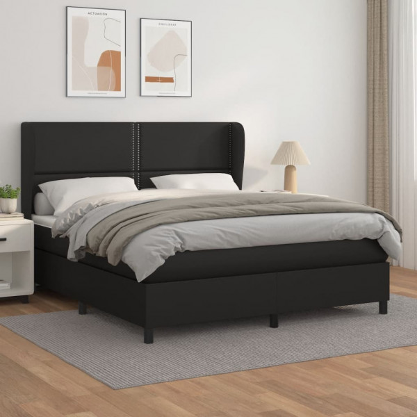 Cama box spring com colchão de couro sintético preto 180x200 cm D