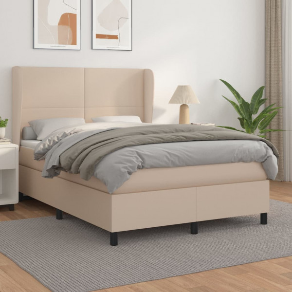 Cama box spring com colchão de couro sintético cappuccino 140x190cm D