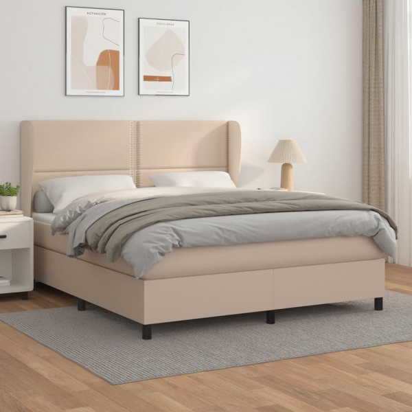 Cama box spring com colchão de couro sintético capuchino 160x200cm D