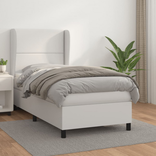 Cama box spring com colchão de couro sintético branco 80x200 cm D