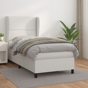 Cama box spring con colchón cuero sintético blanco 90x190 cm D