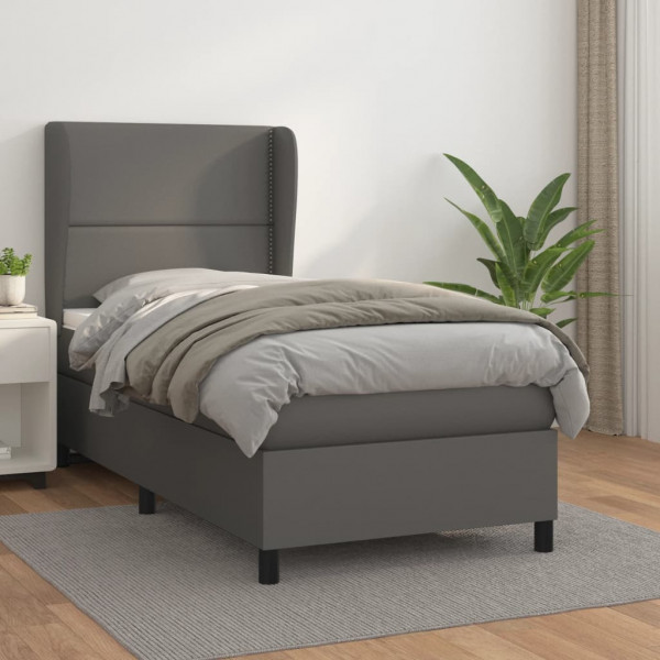 Cama box spring com colchão de couro sintético cinza 90x190 cm D