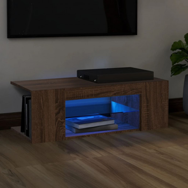 Mueble de TV con luces LED color roble marrón 90x39x30 cm D