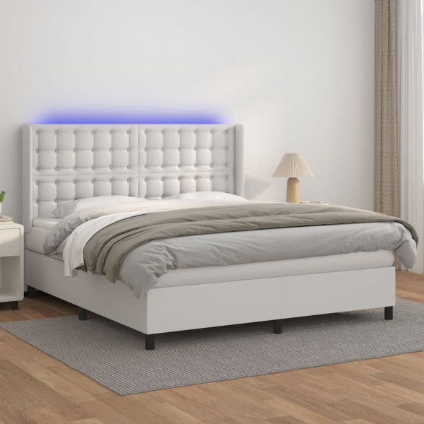 Cama box spring com colchão e couro sintético LED branco 160x200 cm D