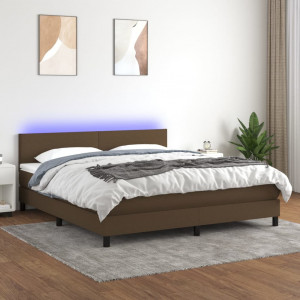 Cama box spring con colchón LED tela marrón oscuro 180x200 cm D