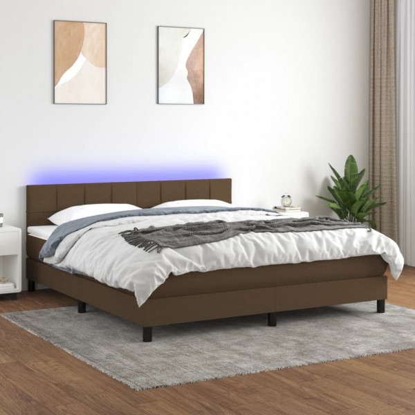 Cama box spring colchón luces LED tela marrón oscuro 180x200cm D