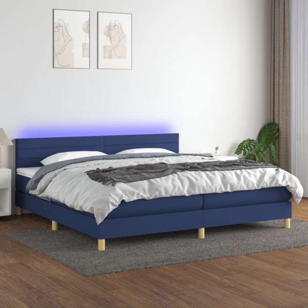 Cama box spring com colchão e tecido LED azul 200x200 cm D