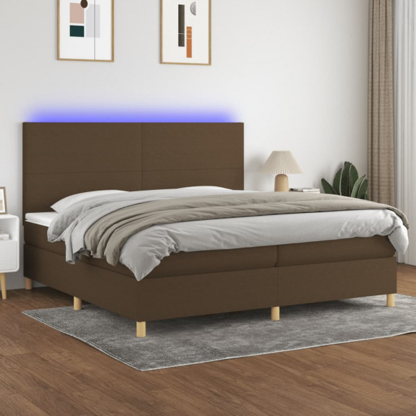 Colchão de cama box spring luzes LED tecido marrom escuro 200x200 cm D