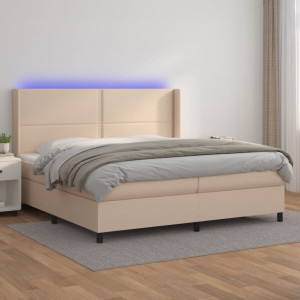 Cama box spring colchón LED cuero sintético capuchino 200x200cm D